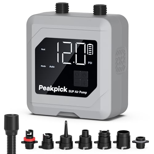Peakpick 20PSI Electric Paddle Board Pump, Rechargeable Battery-Powered, Intelligent Dual Stage Inflation & Deflation, Aut...