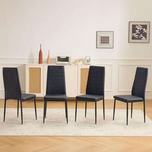 Karl home Dining Chairs Set of 4, PU Leather Balck Kitchen Chairs with Padded High Back & Foot Cap Protection for Dining K...