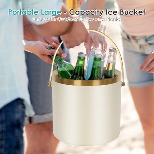 ZORMY 3L Double-Wall Vacuum Insulated Stainless Steel Ice Bucket with Lid & Tong，Wine and Champagne Bucket for Home & Part...