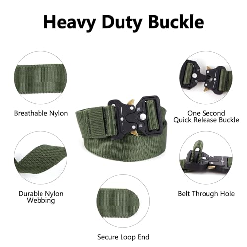 Quick Release Tactical Belts for Men,46" Military Style Heavy Duty Nylon Web Belt
