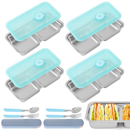 Kazheon Grab and Go Snack Containers,Stainless Steel Double Compartment Snack Containers with Lids,Reusable Condiment with...