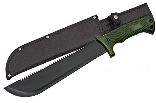 SZCO Supplies 16" Machete with Saw Back Blade – Tactical Hunting Knife with Rubberized Handle, Stainless Steel Blade, and ...