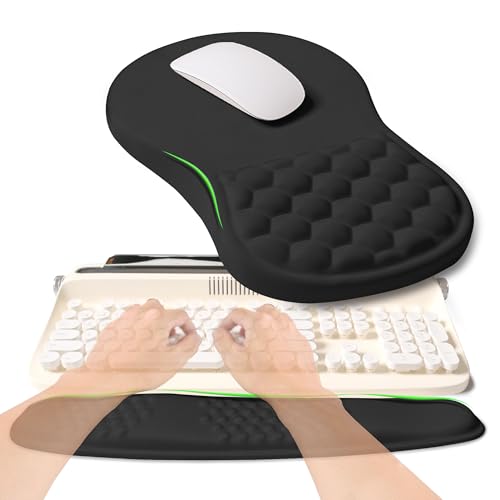 KUOSGM 2-in-1 Ergonomic Set, Wave Rise Keyboard Wrist Rest and Massage Bulge Slope Mouse Pad Wrist Support, Cushion Memory...