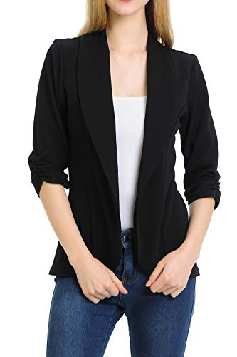 MINEFREE Women's 3/4 Ruched Sleeve Lightweight Work Office Blazer Jacket (S-3XL)