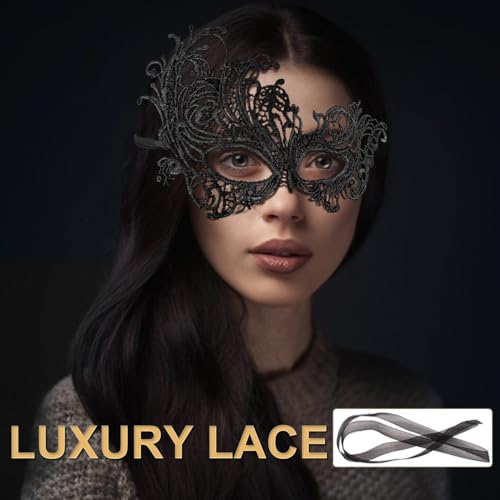 Aqearl Couple Masquerade Mask for Women Men Shiny Venetian Mask Halloween Mask for Party Prom Ball Costume Lace Masks