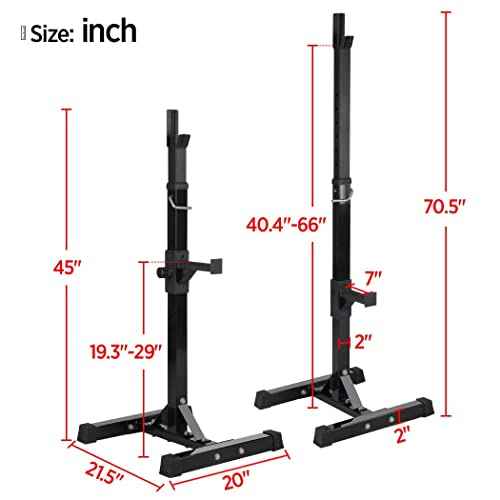 Yaheetech Pair of Adjustable Squat Rack Standard 44-70 Inch Barbell Rack, Solid Steel Squat Stands Bench Press Storage Home Gym Portable Dumbbell Stands