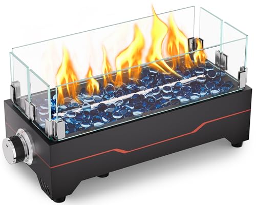 GRISUN Tabletop Fire Pit,15 Inch Propane Fire Pit Table,30000 BTU Table Top Firepit with Glass Wind Guard,Stainless Steel ...