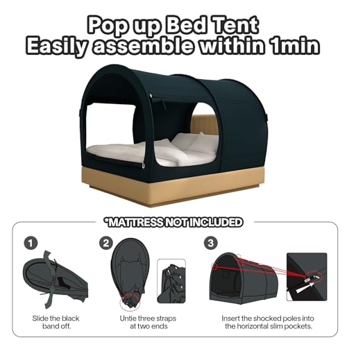 Alvantor® Bed Canopy Bed Tents Dream Tents Privacy Space Twin Size Sleeping Tent Indoor Pop Up Portable Frame Curtains Bre...