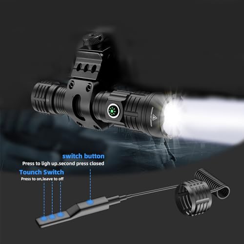 haixnfire Tactical Flashlight Type-C USB Rechargeable 6000 lumens Zoomable LED Waterproof flashlights with Pressure Switch...