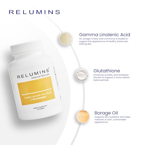 Relumins GLA Plus Glutathione Supplement – 240mg Borage Seed Oil GLA & 75mg Capsules – Hydrate, Protect & Glow from Within...