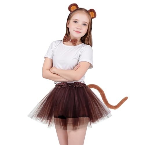 Dxhycc Monkey Costume Set Monkey Ears Headband Tail Bowtie Tutu-Halloween, Dress Up, Cosplay Accessory Kit