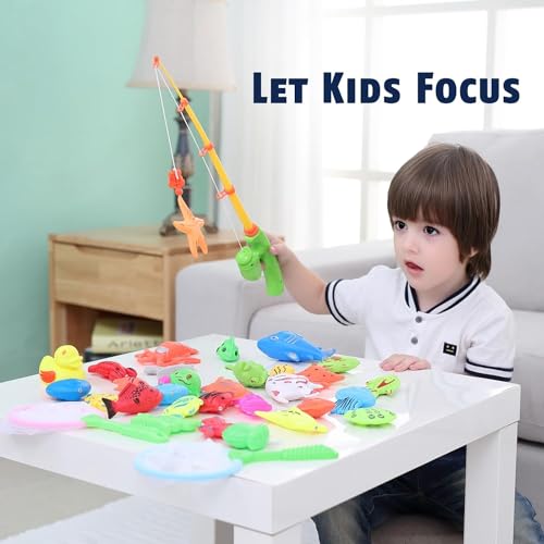 CozyBomB™ Magnetic Fishing Toys Game Set for Kids | Water Table Bathtub Kiddie Pool Party Pole Rod Net, Outdoor Plastic Fl...