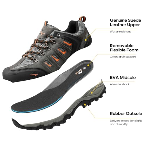 NORTIV 8 Men's Waterproof Hiking Shoes Leather Low-Top Hiking Shoes for Outdoor Trailing Trekking Camping Walking Quest