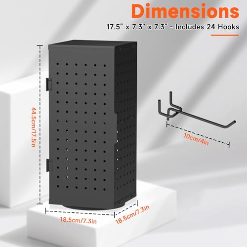 Alyoen Rotating Pegboard Display Stand With 24 Hooks - Metal Spinning Peg Board Organizer Accessories with Magnetic Door D...