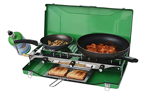 Flame King YSNBBQ-136M 3-Burner Portable Camping Stove Grill w/Toast Tray, Great for Outdoor Cooking, Backpacking, Compati...