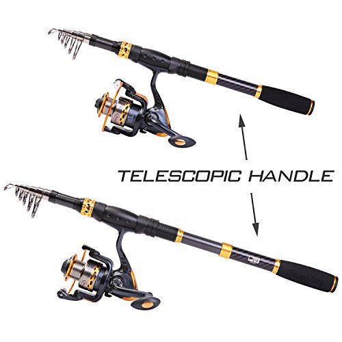 Sougayilang Fishing Rod Reel Combos Carbon Fiber Telescopic Fishing pole with Spinning Reel for Travel Saltwater Freshwate...