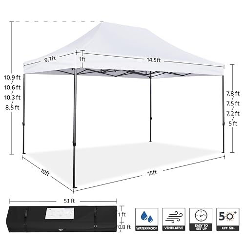 Yaheetech Heavy Duty Pop Up Canopy Tent, 10x15 Commercial Instant Shelter Tent, Outdoor Adjustable Canopy with Wheeled Ba...