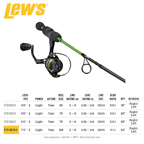 Lew's Crappie Thunder Spinning Reel and Fishing Rod Combo, 2-Piece IM6 Graphite Blank, Right or Left-Hand Retrieve, Crappi...