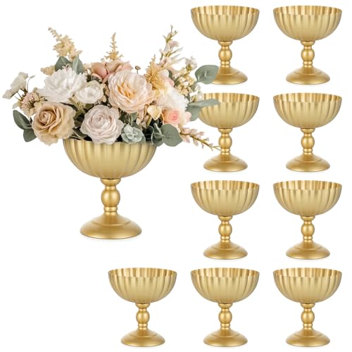 Sziqiqi Urn Vase for Wedding Centrepiece: 7.9in Gold Compote Bowl Vase Table Decorations - Floral Arrangement Pots Set of ...