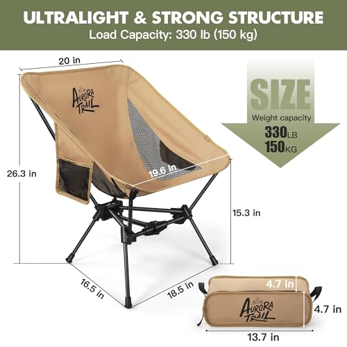 AuroraTrail Ultralight Backpacking Camping Chair – Only 2.7 lb, Supports 330 lb, Compact Folding Outdoor Seat with Carry B...