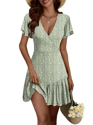 ANRABESS Womens Summer Mini Dresses 2026 Casual Floral Beach Vacation Sundress Wrap V Neck A-Line Boho Spring Short Dress