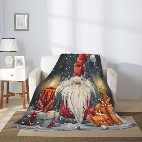 Gnome Gifts Christmas Throw Blankets， Soft Fleece Blanket 50"X40" Couch Cover for Bed Sofa Chair Camping Travel