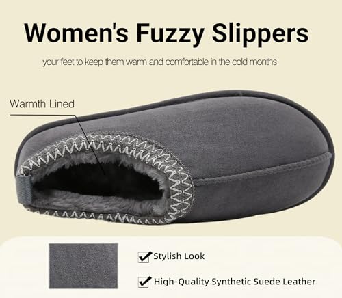 SMajong Women's Fuzzy Slippers Cozy Memory Foam House Shoes Winter Warm Loafer Slippers Indoor