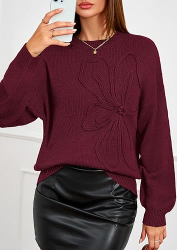PRETTYGARDEN Womens Sweaters 2026 Fall Fashion Long Sleeve Crewneck Floral Knit Pullover Sweater Tops Winter Clothes