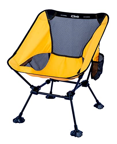iClimb Ultralight Compact Camping Folding Beach Chair with Anti-Sinking Large Feet and Back Support Webbing (Yellow - Squa...