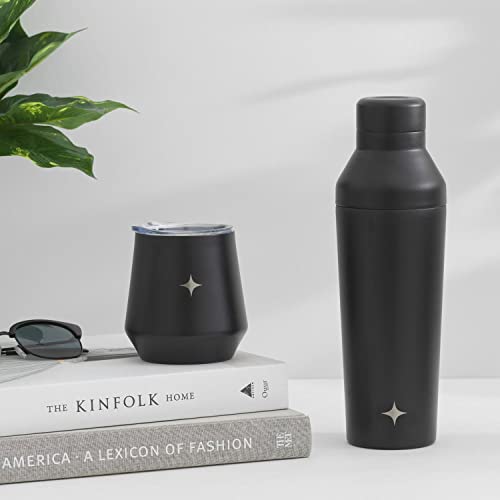 JoyJolt Triple Insulated Cocktail/Protein Shaker Bottle. 20oz Shaker Cup with Alcohol Measure Lid and Jigger Cap. 12hr Ice...