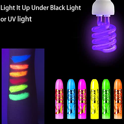 12 PCS Glow Face Body Paint, Glow In The Dark Under UV Black Light Sticks Makeup Neon Face Painting Kits for Adult Hallowe...
