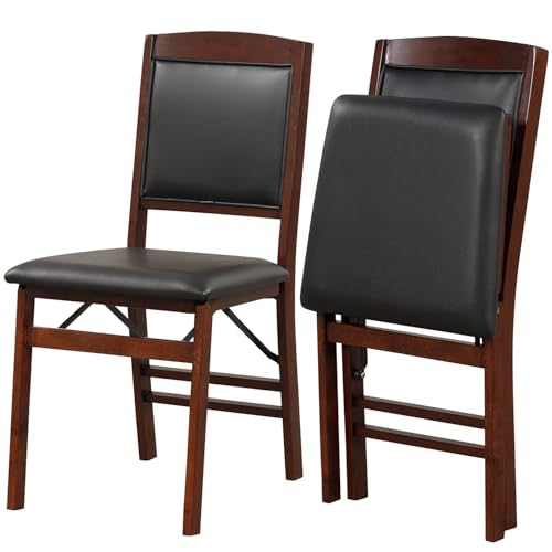 COSTWAY Folding Dining Chairs Set of 2, Wooden Kitchen Side Chairs w/Padded Seat, Solid Wood Frame, 400 LBS Load Bearing, ...