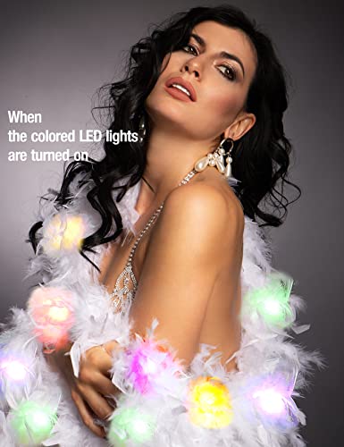 JICASTO Colorful Feather Boas, 6.6ft Boa with 20 Color Lights for Women for Dancing Party Halloween,with Heart Sunglasses