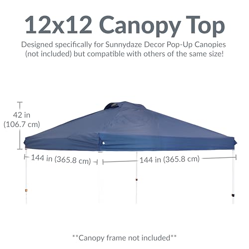 Sunnydaze Pop-Up Canopy Replacement Top - 12x12 Canopy Replacement Cover Only - Tent Shade Cover with Vent - Blue