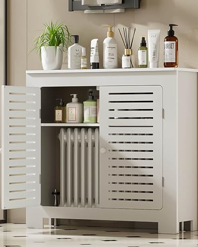Modern Radiator Cover Louvered Grill Heater Heating Side Stand Cabinet, White Wall Heater Cover Radiator Shelf, Easy To Assemble/Storable, Hide Cluttered Pipes For Decorative Living Room Home(L19.6xH2