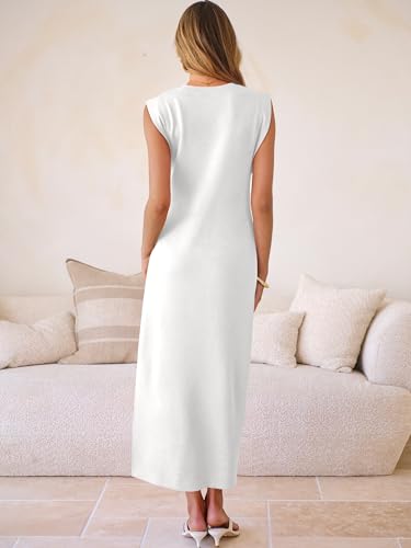 ANRABESS Women Summer Casual Sleeveless Maxi Dress 2026 Crewneck Loose Split Wrinkle-Free Beach Travel Vacation Long Sundress