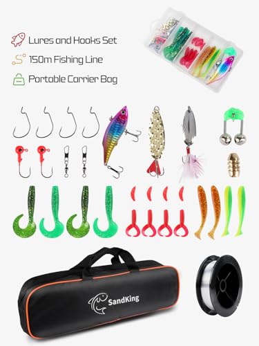 Ehowdin Fishing Pole Kit, Carbon Fiber Telescopic Fishing Rod and Reel Combo with Spinning Reel, Line, Bionic Bait, Hooks ...