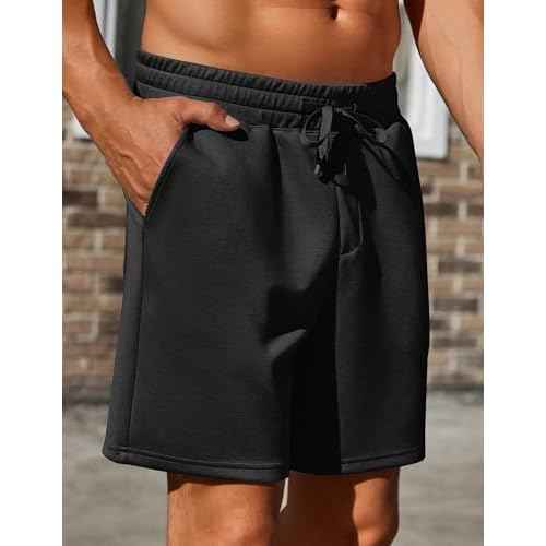 PINSPARK Mens Lounge Sweat Shorts, 7" Casual Elastic Waist Gym Workout Shorts with Drawstring