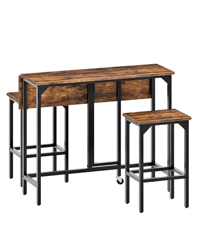 CHOEZON Bar Table and Stool Set, 39.4'' Folding Dining Table with 2 Stools, Industrial Style, for Restaurant, Living Room,...
