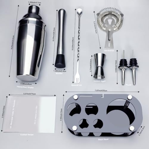 9Pcs Cocktail Shaker Set, Bartender Kit, Cocktail Shaker with Stand, Drink Mixing Includes Shakers,Strainer,Jigger,Bar Mix...
