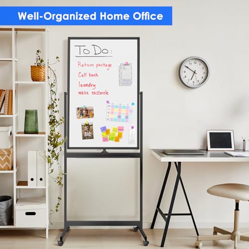 maxtek Magnetic Mobile White Board, 40 x 24 Double Sided Dry Erase Board Rolling Whiteboard, Aluminum Frame Standing White...