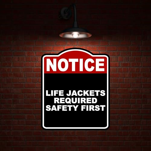 LIFE JACKETS REQUIRED SAFETY FIRST Notice Red Black Aluminum Composite Sign 20 x 24 inches
