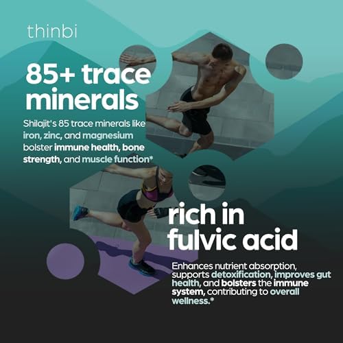 Thinbi Pure Himalayan Shilajit Organic Capsules with Fulvic Acid & Trace Minerals - 90 Count
