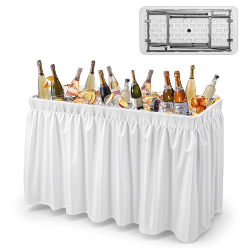 VINGLI 46" Extra Large Party Ice Cooler Folding Table, Portable Tailgate Camp Fishing Cleaning, Plastic with Matching Skir...