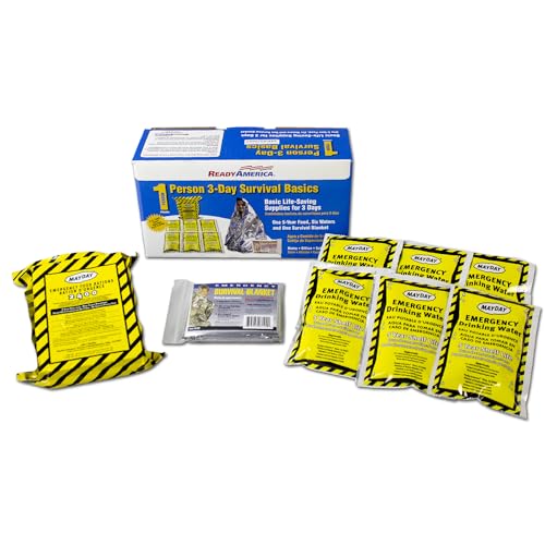 Ready America The Survival Box, 1-Person, 3-Day Emergency Kit Includes 5 Year Emergency Food, Water, Emergency Blanket Por...