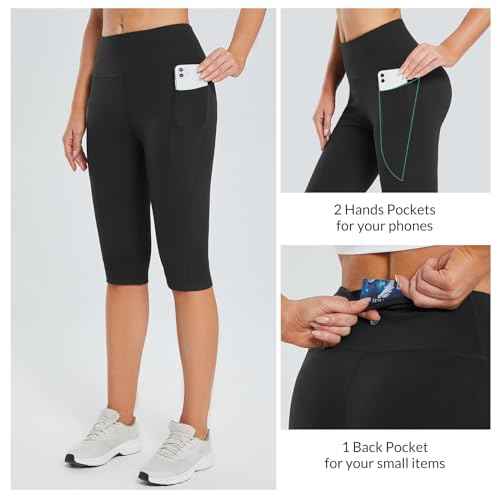 baleaf Women's Capri Leggings with Pockets High Waisted Knee Length Capris Stretch for Casual Yoga Pants Workout Exercise