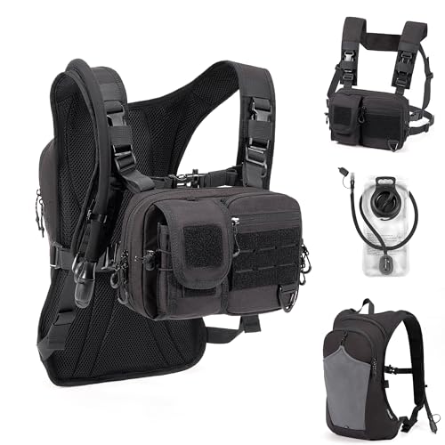 CLTAC 2-in-1 Convertible Chest Pack and Hydration Backpack with 2.5L Water Bladder, Adjustable Molle Hydration Vest for Wo...
