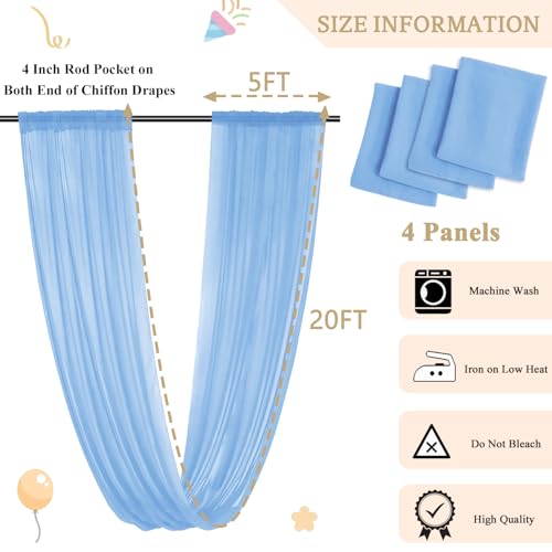 MODFUNS Light Blue Ceiling Drape 5x20ft 4 Panels Chiffon Ceiling Draping Fabric Sheer Wedding Arch Drapery Stage Canopy Ce...
