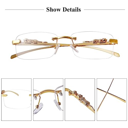 piscm Vintage Rimless Rectangle Sunglasses for Women Men,Trendy Gold Metal Frameless Square Sun Glasses Transparent Eyewear