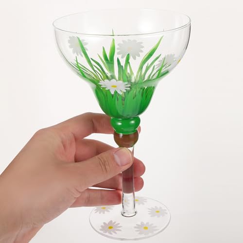 GLEAVI Hand-painted Daisy Margarita Glasses, Delicate Cocktail Wine Cups, Crystal Glassware for Party Supplies, Wear-resis...